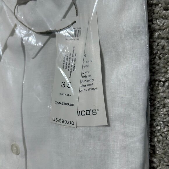 Chicos Women's Sz XL No Iron 100% Linen 3/4 Sleeve Shirt - Picture 7 of 10